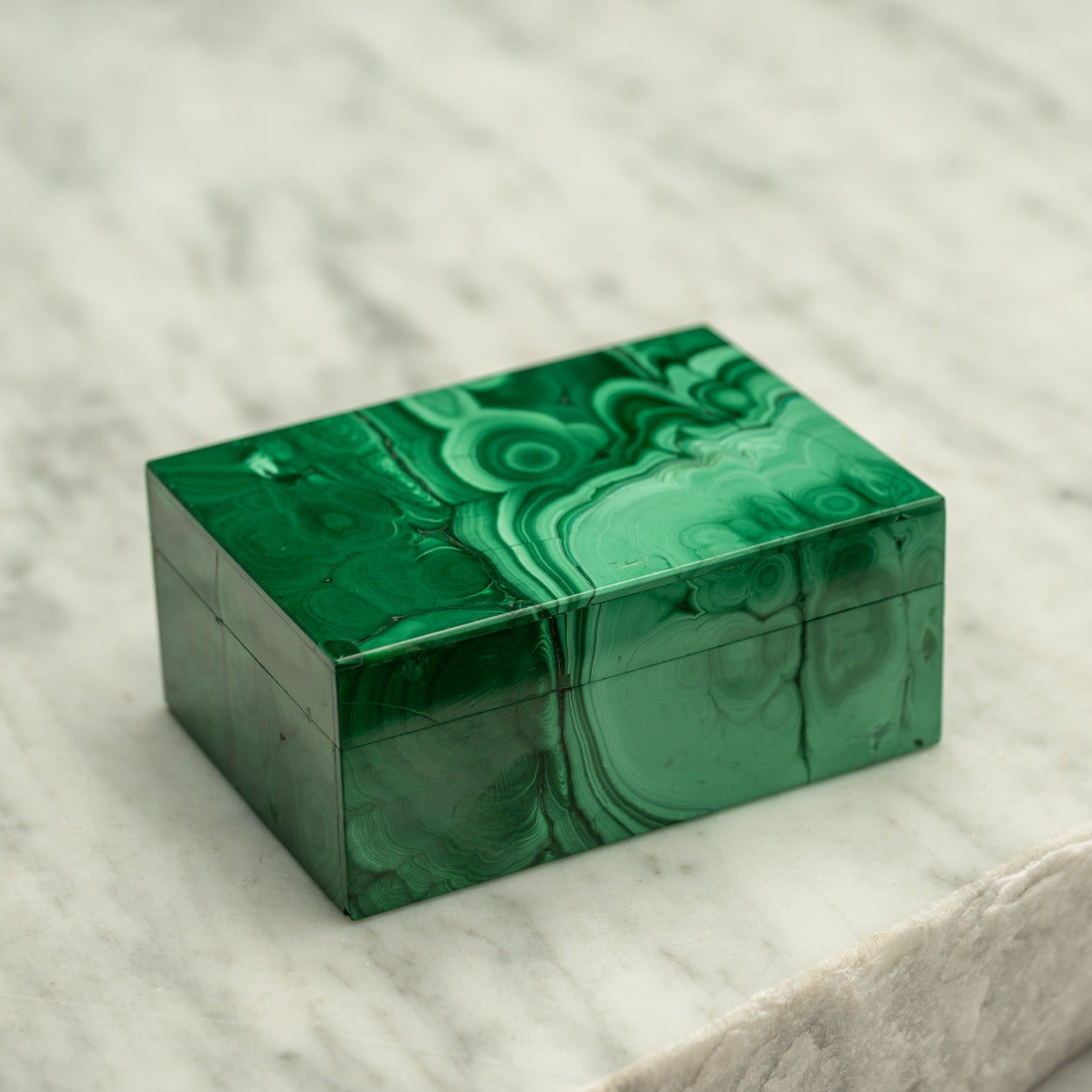 Small Malachite Stone and Silver Box