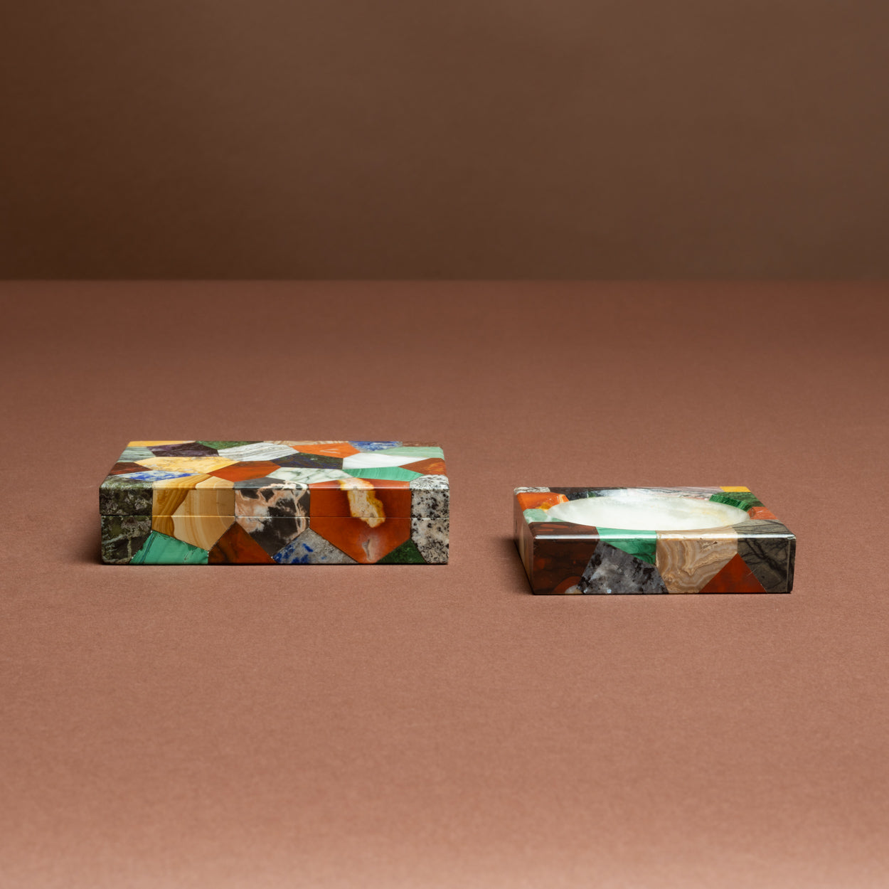Patchwork Stone Box and Ashtray Set