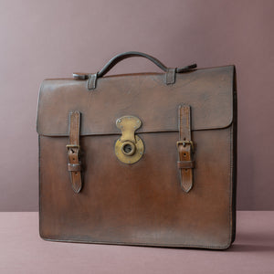 Dark Tan Flap-over Leather Briefcase