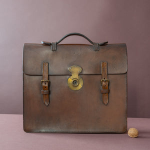 Dark Tan Flap-over Leather Briefcase