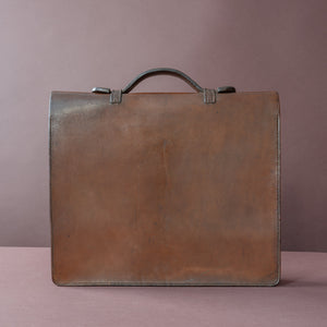 Dark Tan Flap-over Leather Briefcase