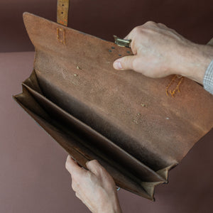 Dark Tan Flap-over Leather Briefcase