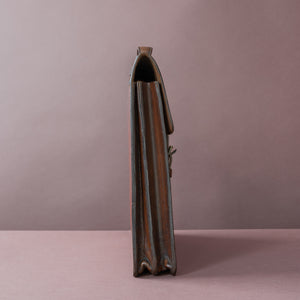Dark Tan Flap-over Leather Briefcase