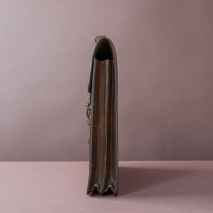 Dark Tan Flap-over Leather Briefcase