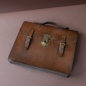 Dark Tan Flap-over Leather Briefcase