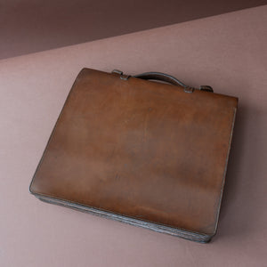 Dark Tan Flap-over Leather Briefcase
