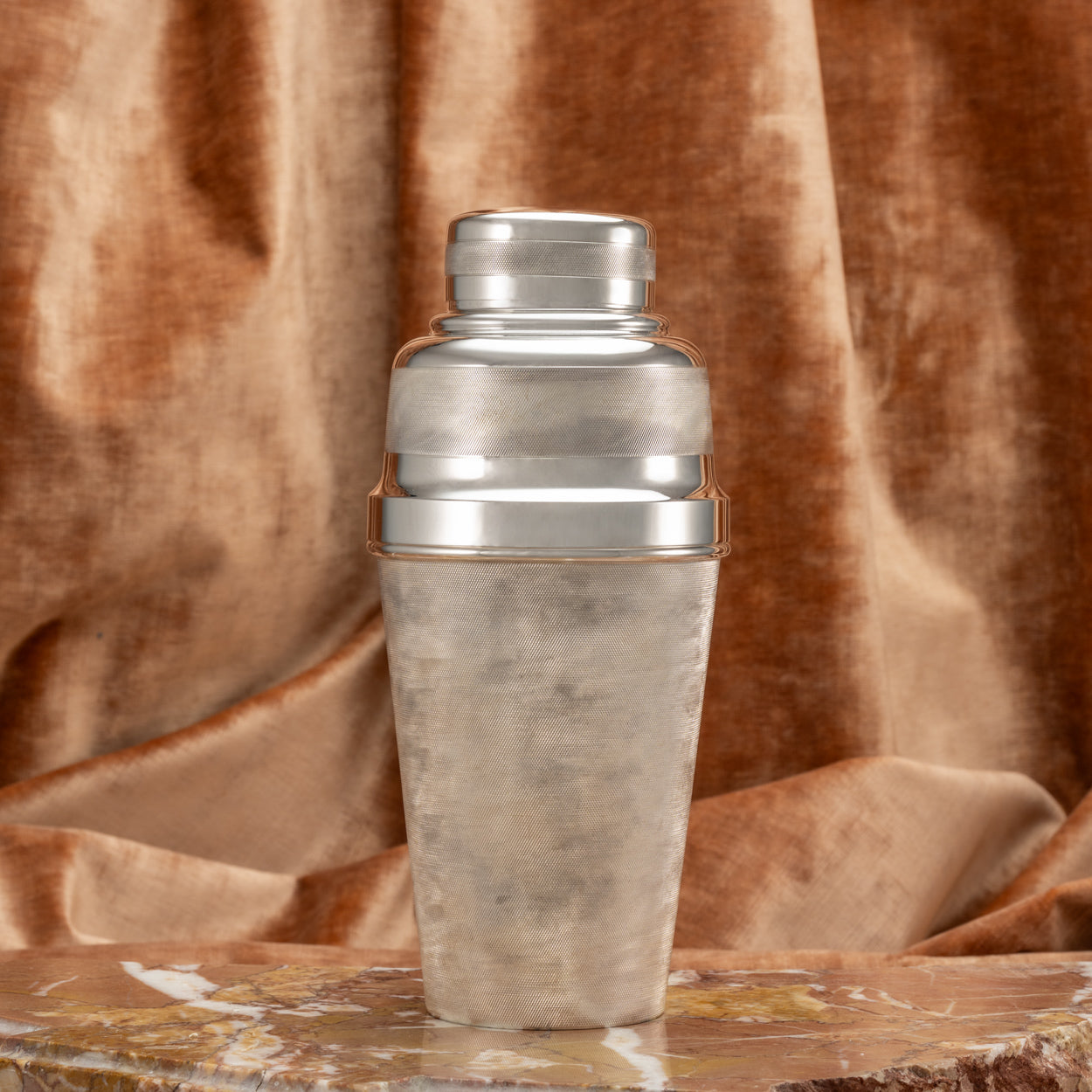 Large Engine Turned Silver Plate Cocktail Shaker