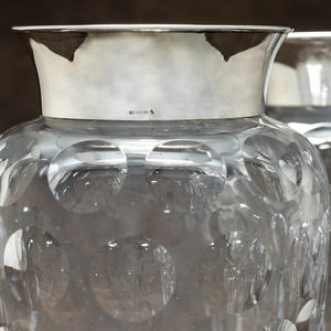 Pair of Large Cut Crystal Vases with Silver Collars