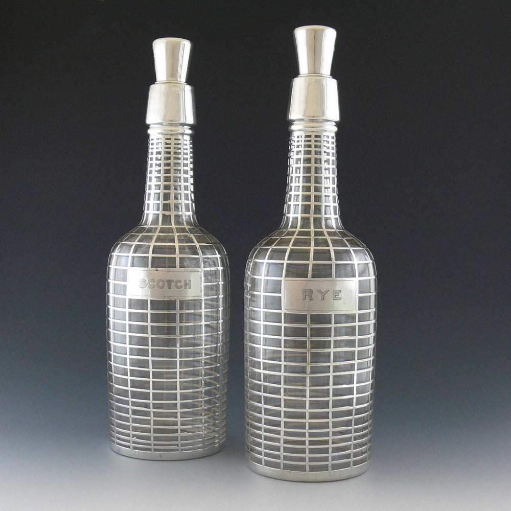 Silver Mounted Decanters Labelled 'Scotch & Rye'