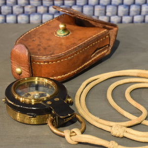 WWI Leather Cased Prismatic Compass with Lanyard