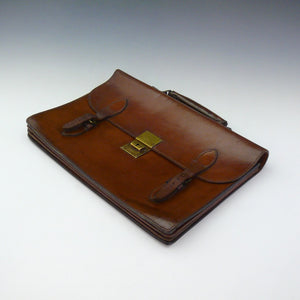 Dark Tan Flap-Over Leather Briefcase