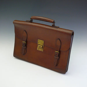 Dark Tan Flap-Over Leather Briefcase