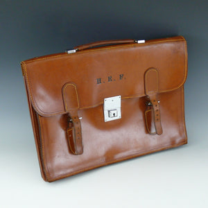 Three Pocket Tan Leather Briefcase