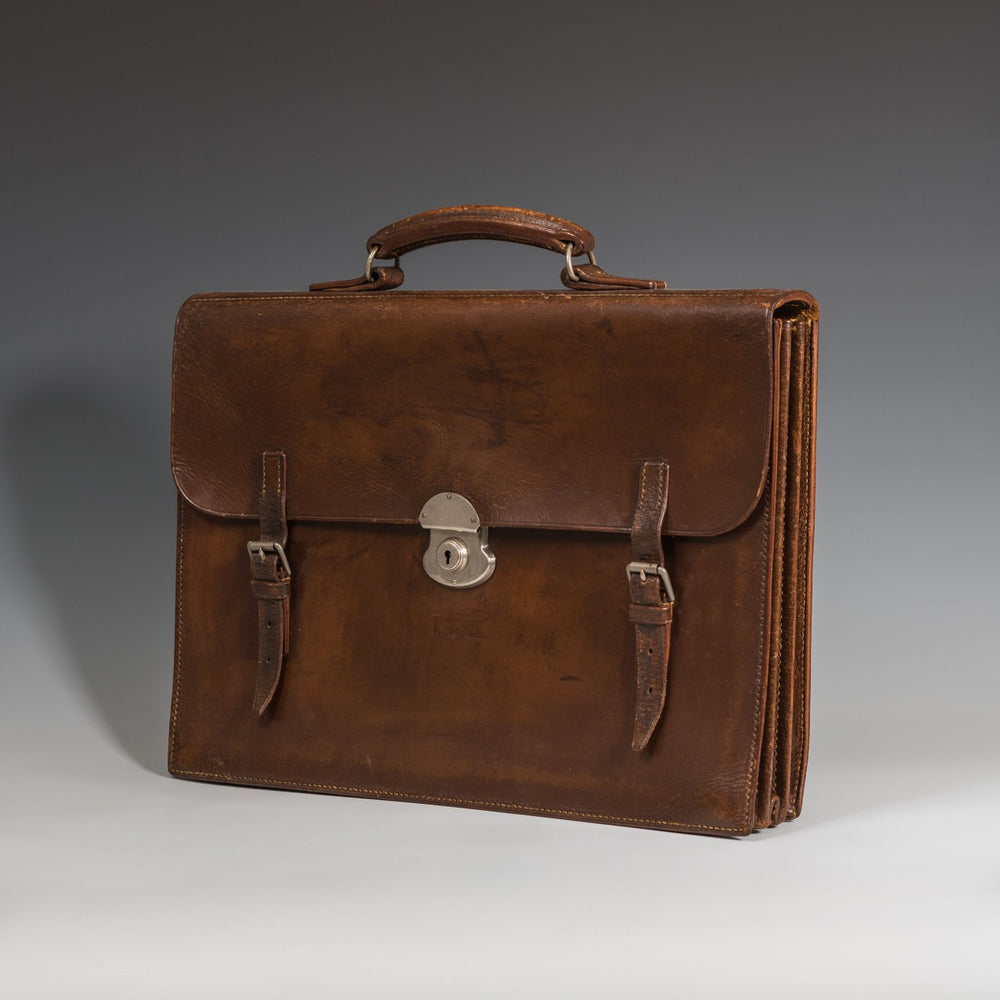 Flap-over Dark Tan Leather Briefcase