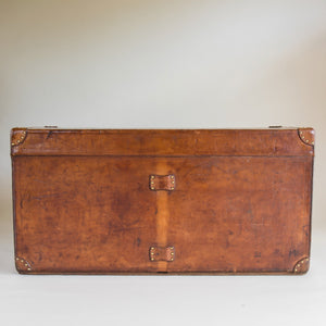 Leather Goyard steamer trunk with key