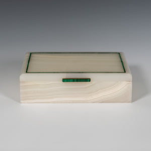 White Agate Stone Box with Inlaid Malachite