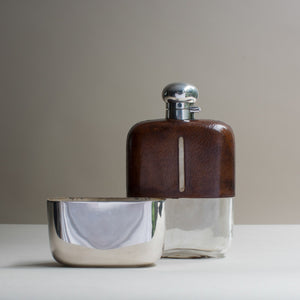 Large Leather and Silver Plated Glass Spirit Flask