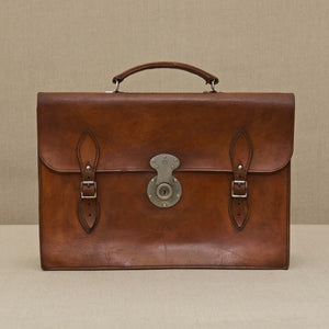Flap-over Mid Tan Leather Briefcase