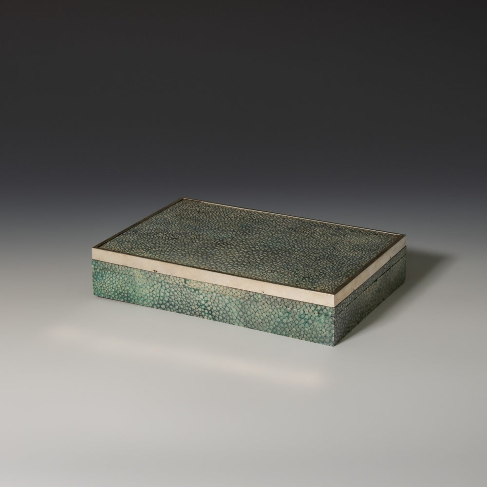 Shagreen Cigarette/Cigar Box With Silver Edging To The Lid
