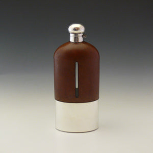 Very Large Leather and Silver Plate Flask of Decanter Size