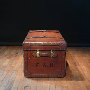 Large Leather Trunk Initialed F.A.H.
