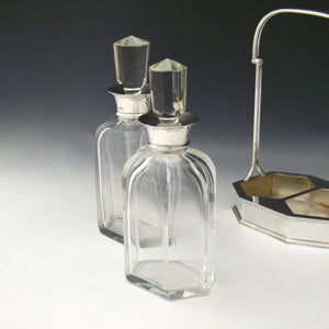 Pair of Cut Glass Silver Collared Decanters